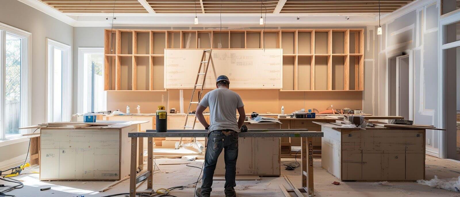 A man is focused on cooking in a cozy home kitchen, surrounded by various utensils and ingredients